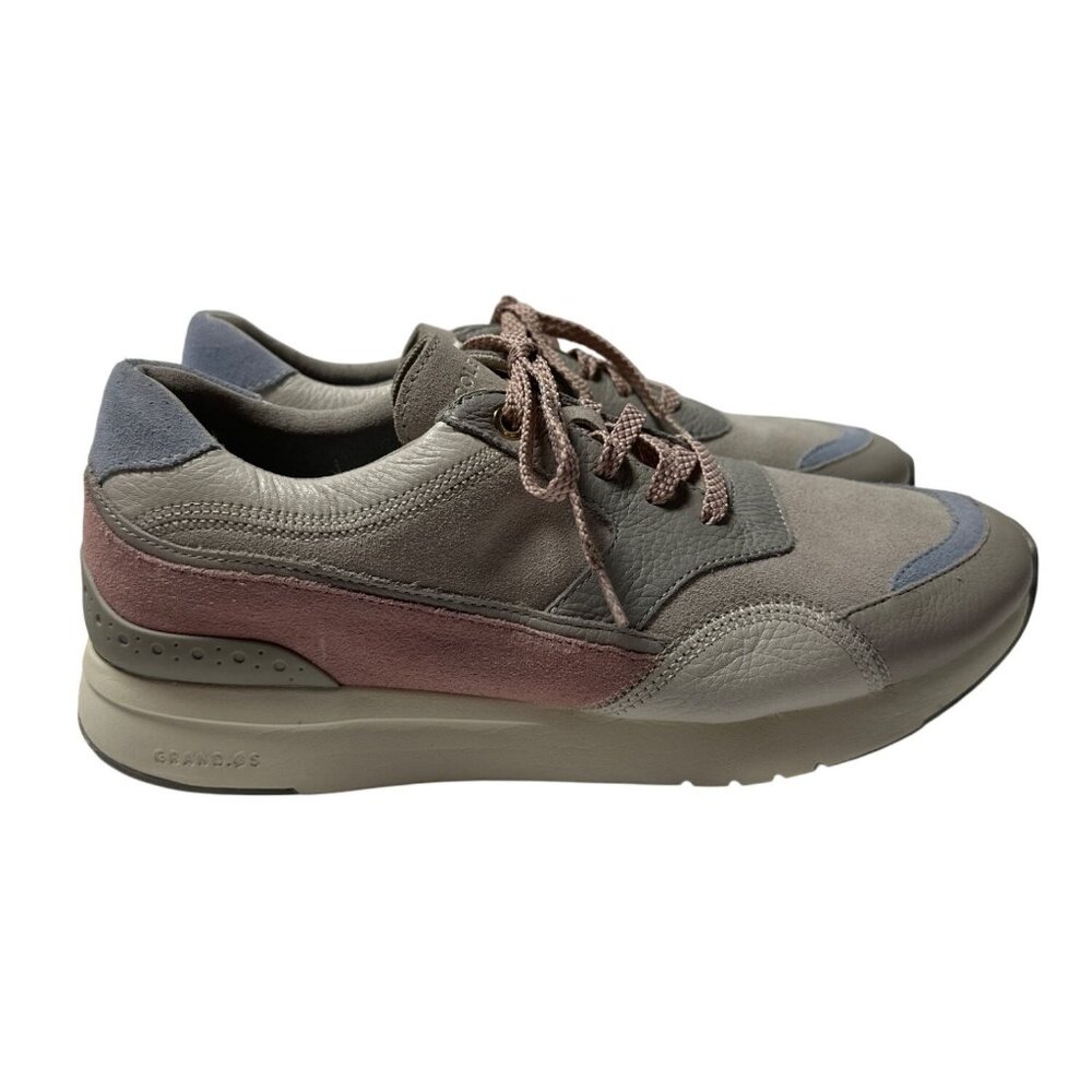 Cole Haan Womens Grand.OS Leather & Suede Sneakers Gray/Pink Size 9B